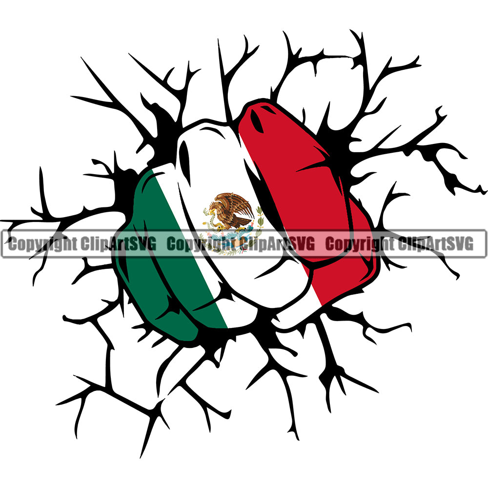 Country Map Nation National Punch Hand Break Wall Color Design Element Mexico Emblem Mexican Flag Latin Latino Latina Spanish Caribbean Symbol Icon Global Official Sign Logo Clipart SVG