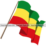 Country Map Nation National Flag Pole Wavy Color Design Element Emblem Jamaican Rasta Reggae Rastafari Caribbean Island Symbol Global Official Sign Logo Clipart SVG