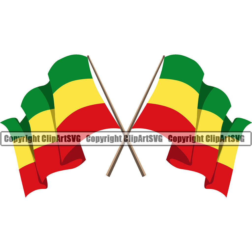 Country Map Nation National Flag Color Crossed Pole Wavy Design Element Emblem Badge Symbol Icon Global Jamaican Rasta Reggae Rastafari Caribbean Island Sign Logo Clipart SVG