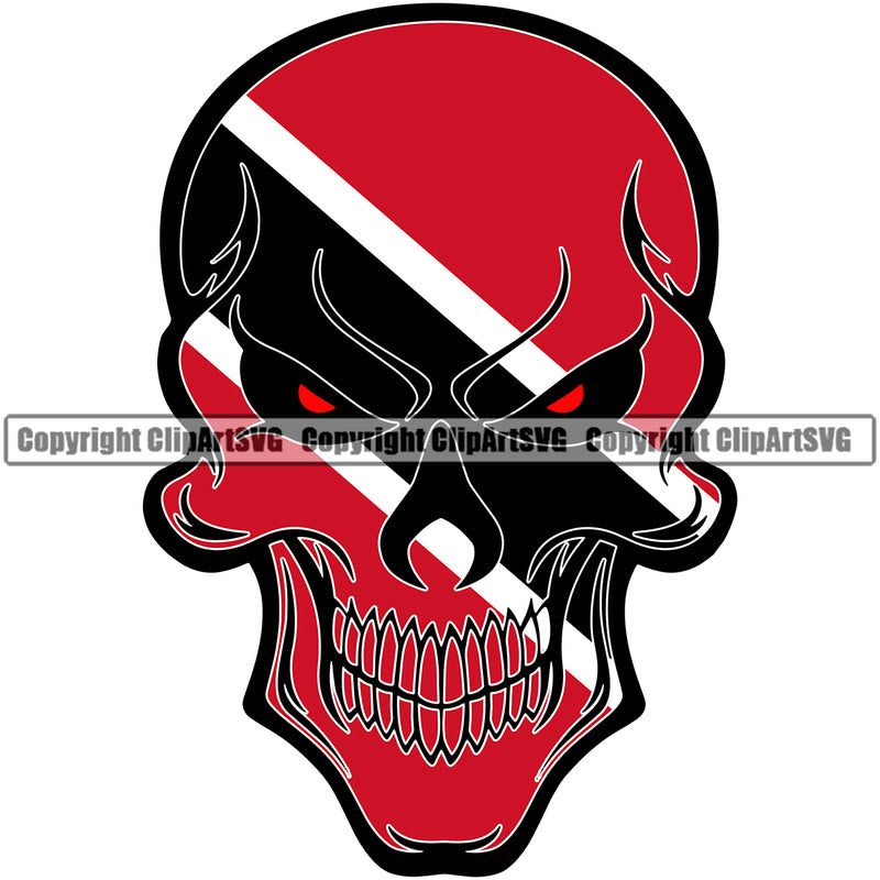 Country Map Nation Emblem Trinidad Tobago Red Eyes Skull Skeleton Red Design Element Head Symbol Icon Flag Latin Latino Latina Global Spanish Caribbean Island Tobagonians Official Sign Logo Clipart SVG