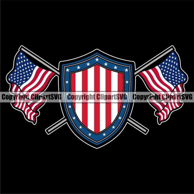 Country Map Nation National Emblem United States Flag Shield Black Background Design Element Crossed American USA US America Badge Symbol Icon Global Official Sign Logo Clipart SVG