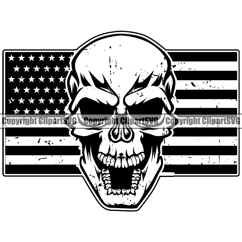 Country Map Nation National Emblem United States Flag Under Skull Skeleton Smile Face Design Element American USA US America Badge Symbol Icon Global Official Sign Design Logo Clipart SVG