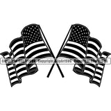 Country Map Nation National Emblem United States Flag Pole Wavy Crossed Design Element American USA US America Badge Symbol Icon Global Official Sign Design Logo Clipart SVG
