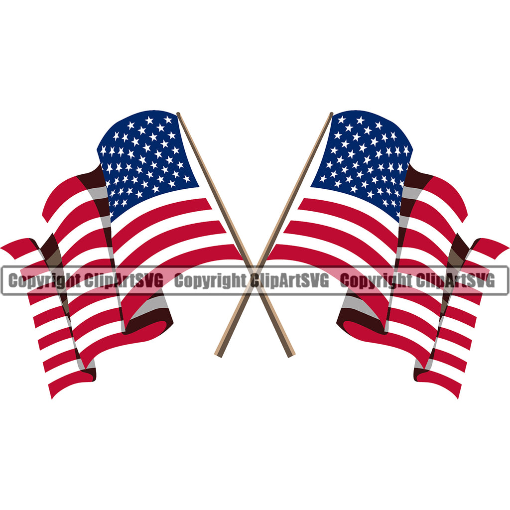 Country Map Nation National Emblem United States Flag Pole Wavy Color Crossed Design Element American USA US America Badge Symbol Icon Global Official Sign Design Logo Clipart SVG