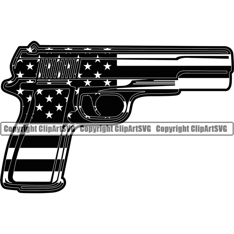 Country Map Nation National Emblem United States Flag Gun Pistol Black Color Design Element American USA US America Badge Symbol Icon Official Sign Design Logo Clipart SVG