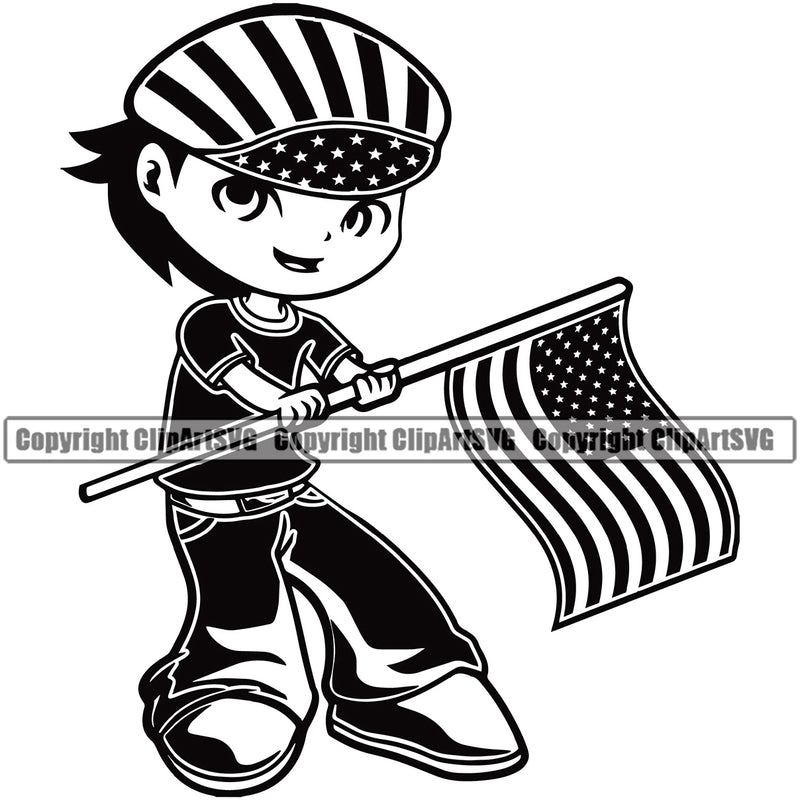 Country Map Nation National Emblem United States Cute Little Girl Black Hair Design Element Flag American USA US America Badge Symbol Icon Official Sign Design Logo Clipart SVG