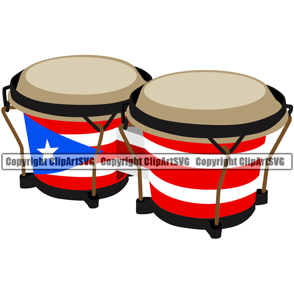 Country Map Nation National Puerto Rico Double Bongo Color Design Element Flag Emblem Badge Rican Symbol Latin Latino Spanish Caribbean Icon Global Official Sign Logo Clipart SVG
