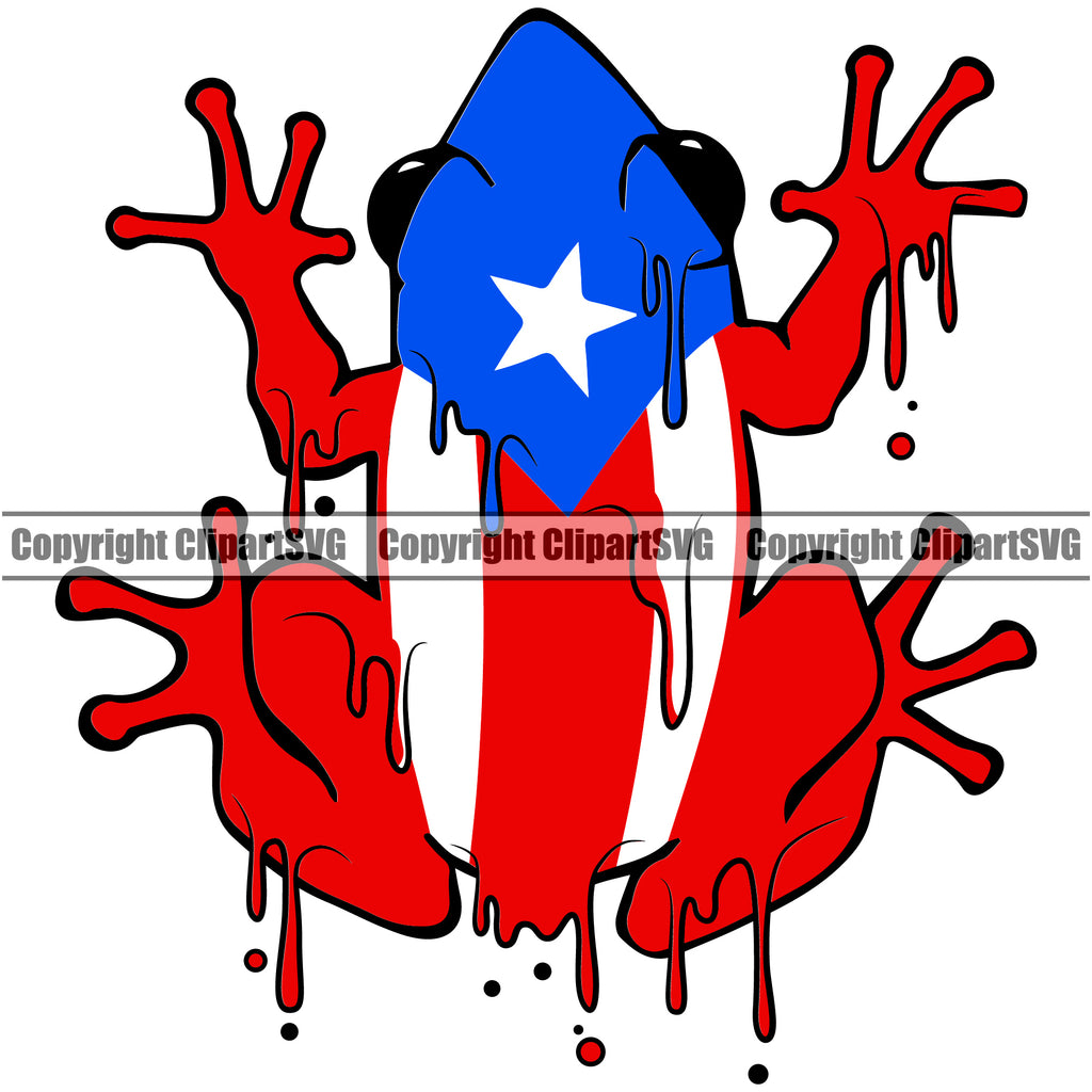 Country Map Nation National Puerto Rico Top Frog Color Drip Design Element Flag Emblem Badge Rican Symbol Latin Latino Latina Caribbean Island Icon Global Official Sign Logo Clipart SVG