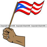Country Map Nation National Puerto Rico Hand Holding Wavy Color Flag Black Hand African Cristian Emblem Badge Rican Symbol Latin Latino Latina Spanish Caribbean Island Icon Global Official Sign Logo Clipart SVG