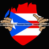Country Map Nation National Puerto Rico Hand Hands Rip Ripping Pull Shirt Hole Flag Red Black Color Design Element Emblem Badge Rican Symbol Latin Latino Spanish Caribbean Island Icon Global Official Sign Logo Clipart SVG
