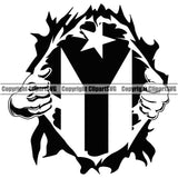 Country Map Nation National Puerto Rico Flag Emblem Pull Shirt Hole Badge Design Element Black Color Rican Symbol Latin Latino Spanish Caribbean Island Icon Global Official Sign Logo Clipart SVG