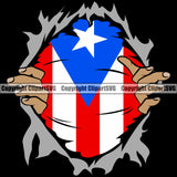 Country Map Nation National Puerto Rico Hand Hands Rip Ripping Pull Shirt Open Black African Cristian Design Element Flag Emblem Badge Rican Symbol Latin Latino Latina Spanish Caribbean Island Icon Global Official Sign Logo Clipart SVG