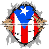 Country Map Nation National Puerto Rico Pull Shirt Hole White Hand Hands Rip Ripping Design Element Color Flag Emblem Badge Rican Symbol Latin Latino Latina Spanish Caribbean Island Icon Global Official Sign Logo Clipart SVG