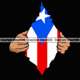 Country Map Nation National Puerto Rico Hand Hands Rip Ripping Pull Shirt Hole Flag Black Background Color Design Element African Cristian Emblem Badge Rican Symbol Latin Latino Latina Spanish Caribbean Island Icon Global Official Sign Logo Clipart SVG