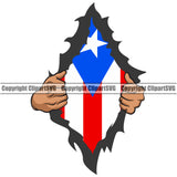 Country Map Nation National Puerto Rico Hand Hands Rip Ripping Pull Shirt Hole Black Color African Cristian Design Element Flag Emblem Badge Rican Symbol Latino Latina Caribbean Island Icon Global Official Sign Logo Clipart SVG