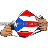 Country Map Nation National Puerto Rico Flag Hand Hands Rip Ripping Pull Shirt Hole White Color Design Element Emblem Badge Rican Symbol Latino Latina Spanish Caribbean Island Icon Global Official Sign Logo Clipart SVG