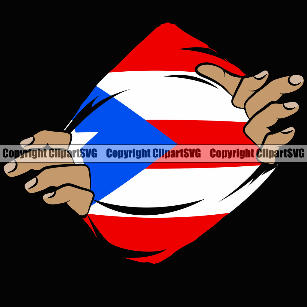 Country Map Nation Hand Hands Rip Ripping Pull Shirt Hole Puerto Rico Flag Color Design Element Badge Rican Symbol Latin Latino Latina Spanish Caribbean Island Icon Global Official Sign Logo Clipart SVG