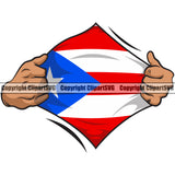 Country Map Nation National Puerto Rico Flag Emblem Hand Hands Rip Ripping Pull Shirt Design Element Hole Rican Symbol Latin Latino Latina Spanish Caribbean Island Icon Official Sign Logo Clipart SVG