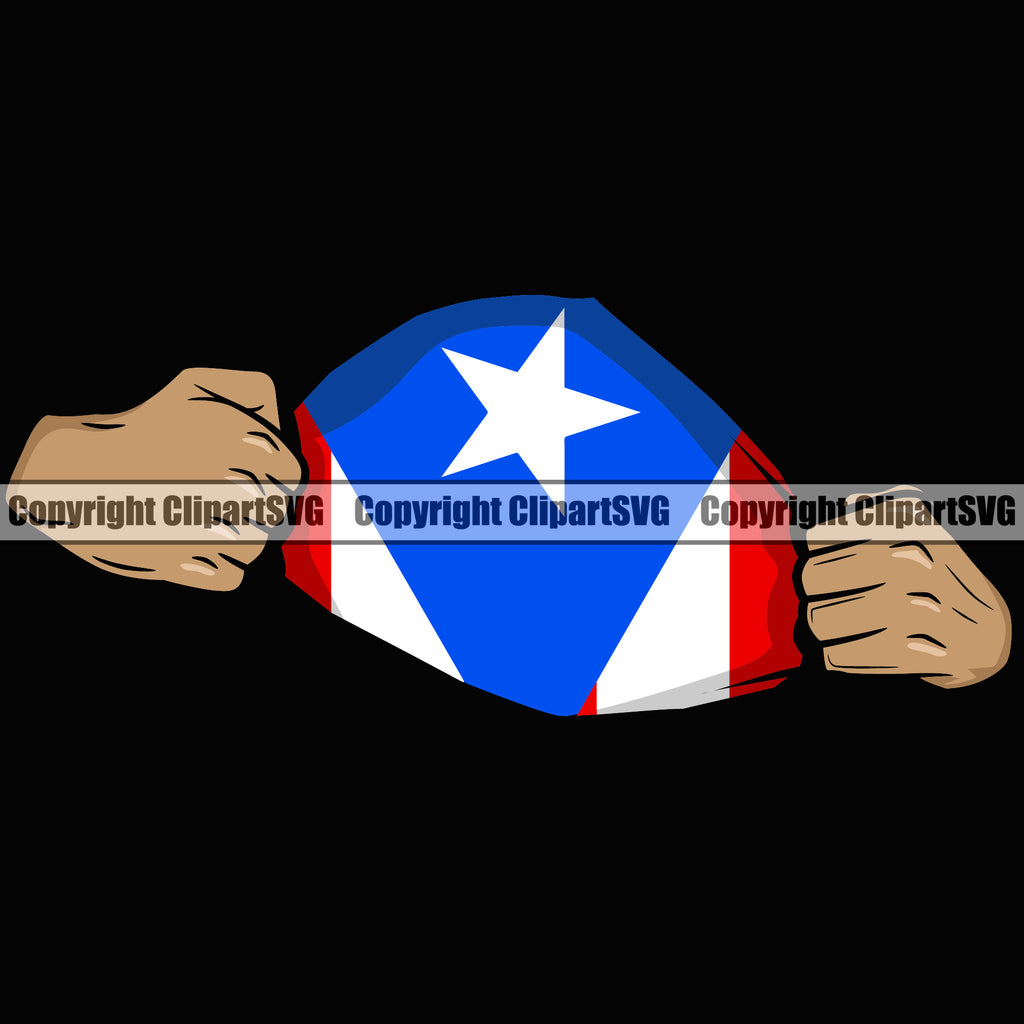 Country Map Nation National Puerto Rico Flag Emblem Color Design Element Rican Symbol Latin Latino Latina Spanish Hand Hands Rip Ripping Caribbean Island Icon Global Official Sign Logo Clipart SVG