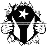 Country Map Nation National Puerto Rico Flag Color Design Element Black Hand Hands Rip Ripping Rican Symbol Latin Latino Latina Spanish Caribbean Island Icon Global Official Sign Logo Clipart SVG