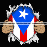 Country Map Nation National Puerto Rico Flag Color Design Element Hand Hands Rip Ripping Emblem Badge Rican Symbol Latin Latino Latina Spanish Caribbean Icon Global Official Sign Logo Clipart SVG