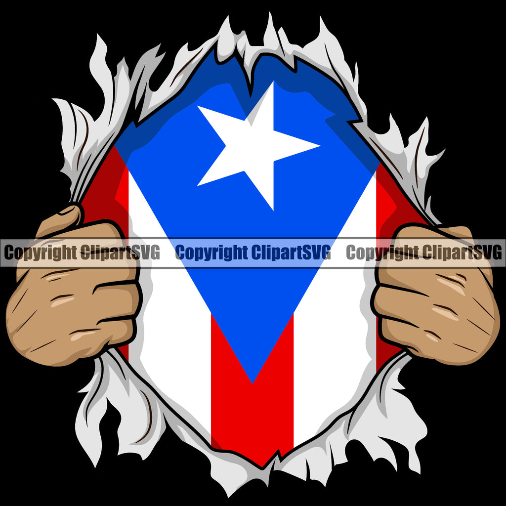 Country Map Nation National Puerto Rico Color Hand Hands Rip Ripping Design Element Flag Emblem Badge Rican Symbol Latin Latino Latina Black Color Caribbean Island Icon Global Official Sign Logo Clipart SVG