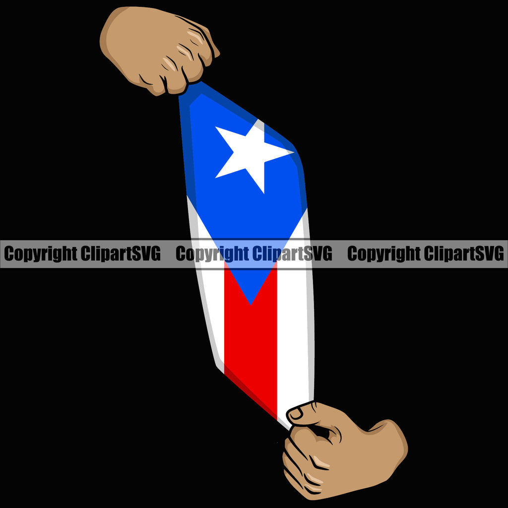 Country Map Nation National Puerto Rico Flag Emblem Black Tshirt T-Shirt Hand Hands Rip Ripping Design Element Badge Rican Symbol Latin Latino Latina Spanish Caribbean Island Icon Global Official Sign Logo Clipart SVG