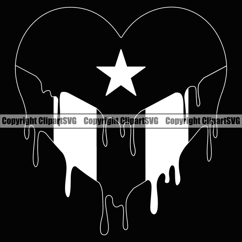 Country Map Nation National Puerto Black Color Hearts Drip Design Element Flag Emblem Badge Rican Symbol Latin Latino Latina Spanish Caribbean  Icon Global Official Sign Logo Clipart SVG