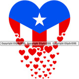 Country Map Nation National Puerto Rico Flag Hearts Falling White Design Element Emblem Badge Rican Symbol Latin Latino Island Icon Official Sign Latina Spanish Caribbean Logo Clipart SVG