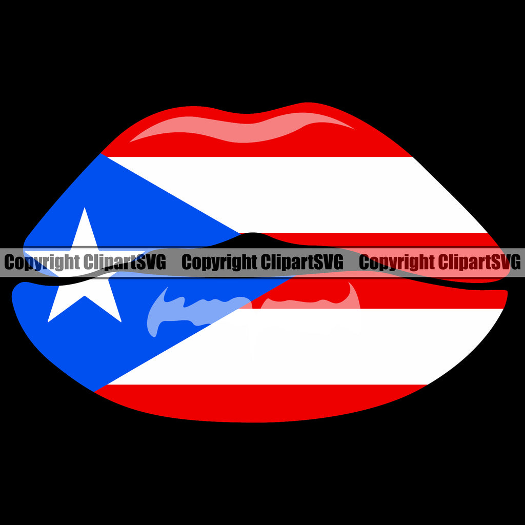Country Map Nation National Puerto Rico Lips Black Background Colorful Design Element Flag Emblem Badge Rican Symbol Latin Latino Latina Spanish Island Icon Global Official Logo Clipart SVG