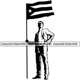 Country Map Nation National Puerto Rico Man Holding Design Element Stand Flag Emblem Badge Rican Symbol Latin Latino Latina Spanish Caribbean Icon Global Official Logo Clipart SVG