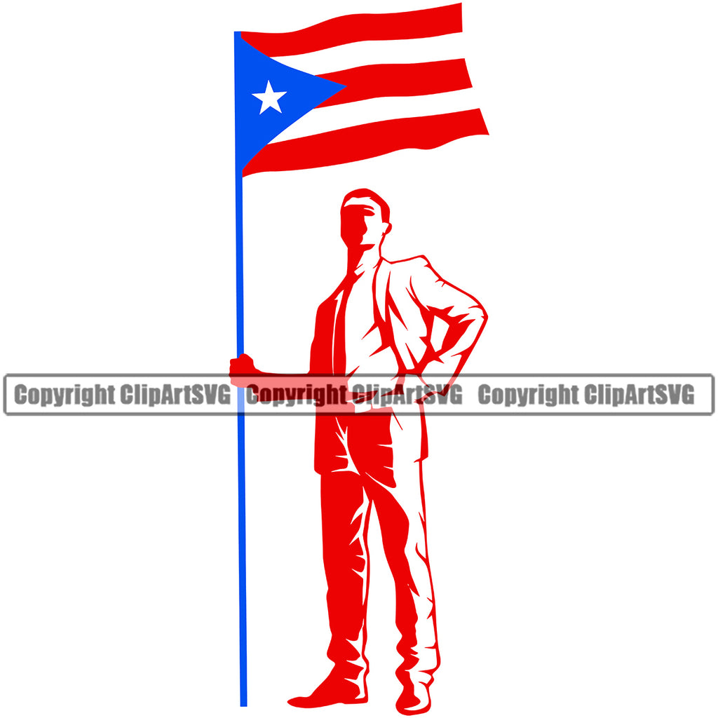 Country Map Nation National Puerto Rico Man Holding Red Color Design Element Flag Emblem Badge Rican Symbol Latin Latino Latina Spanish Caribbean Icon Global Official Vector Design Logo Clipart SVG