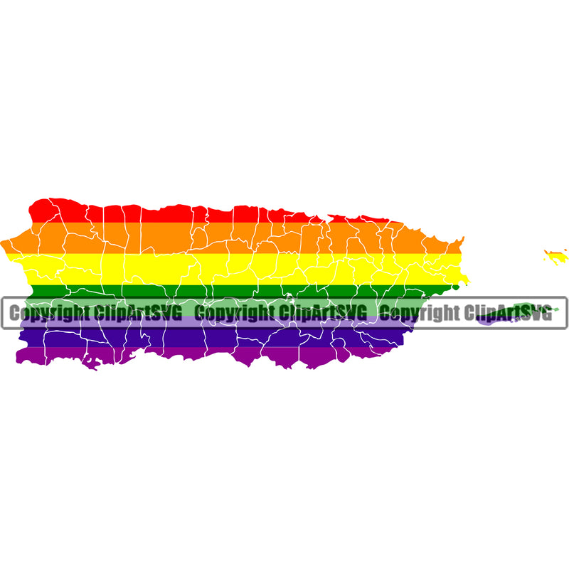 Country Map Nation National Puerto Rico Gay Pride Design Element Rainbow Colors Flag Emblem Badge Rican Symbol Latin Latino Latina Spanish Island Icon Global Official Sign Logo Clipart SVG