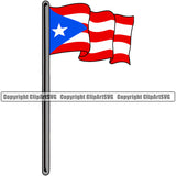 Country Map Nation National Puerto Rico Pole Wavy Color Design Element Flag Badge Rican Symbol Latin Latino Latina Spanish Caribbean Island Icon Global Official Sign Logo Clipart SVG