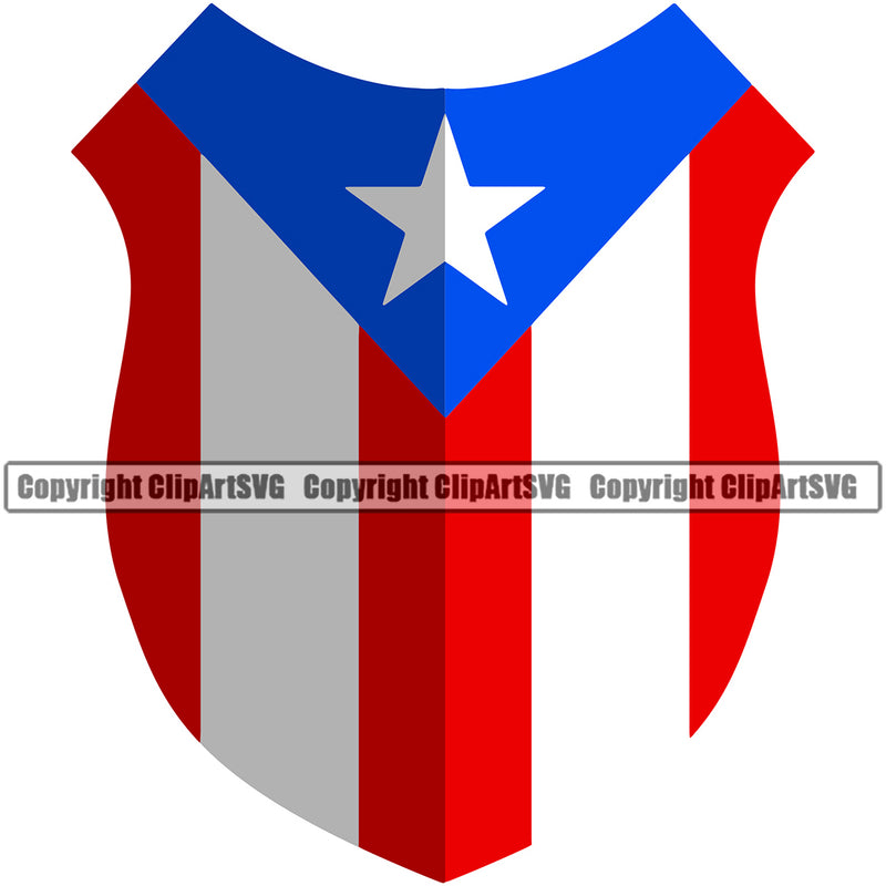 Country Map Nation National Puerto Rico Shield Sign Color Design Element Flag Emblem Badge Rican Symbol Latin Latino Latina Spanish Flag Simple Caribbean Island Icon Global Official Sign Logo Clipart SVG