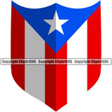 Country Map Nation National Puerto Rico Flag Shield Sign Design Element Emblem Rican Symbol Latin Latino Spanish Caribbean Island Icon Global Official Sign Logo Clipart SVG