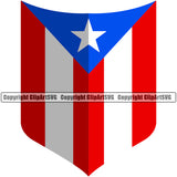 Country Map Nation National Puerto Rico Flag Shield Sign Design Element Color Details Emblem Badge Rican Symbol Latin Latino Latina Spanish Caribbean Island Icon Official Sign Logo Clipart SVG