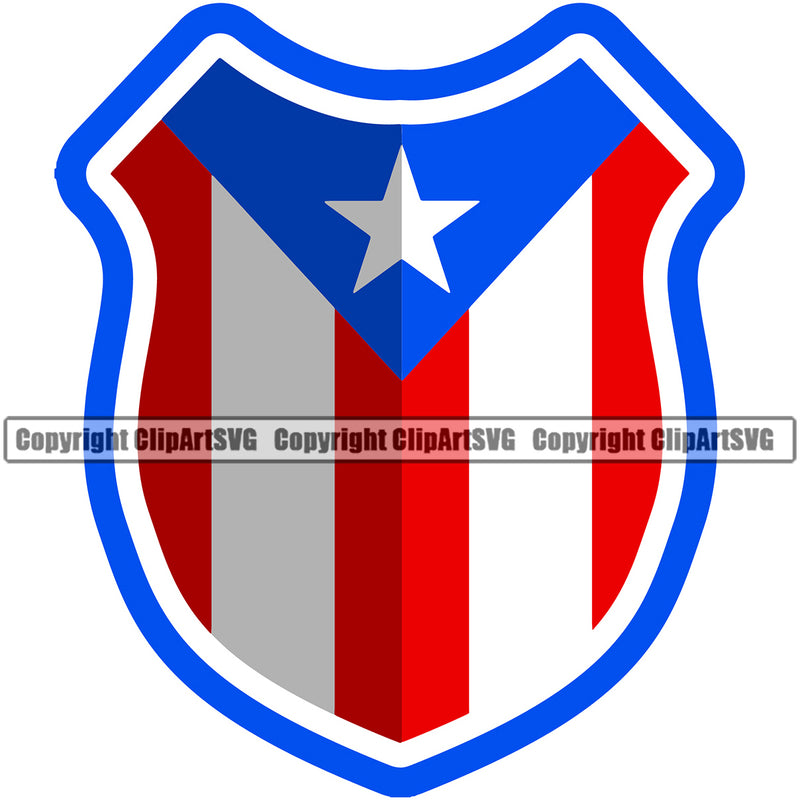 Country Map Nation Red Color Shield Sign Design Element Puerto Rico Flag Emblem Badge Rican Symbol Latin Latino Latina Spanish Caribbean Island Icon Global Official Sign Logo Clipart SVG