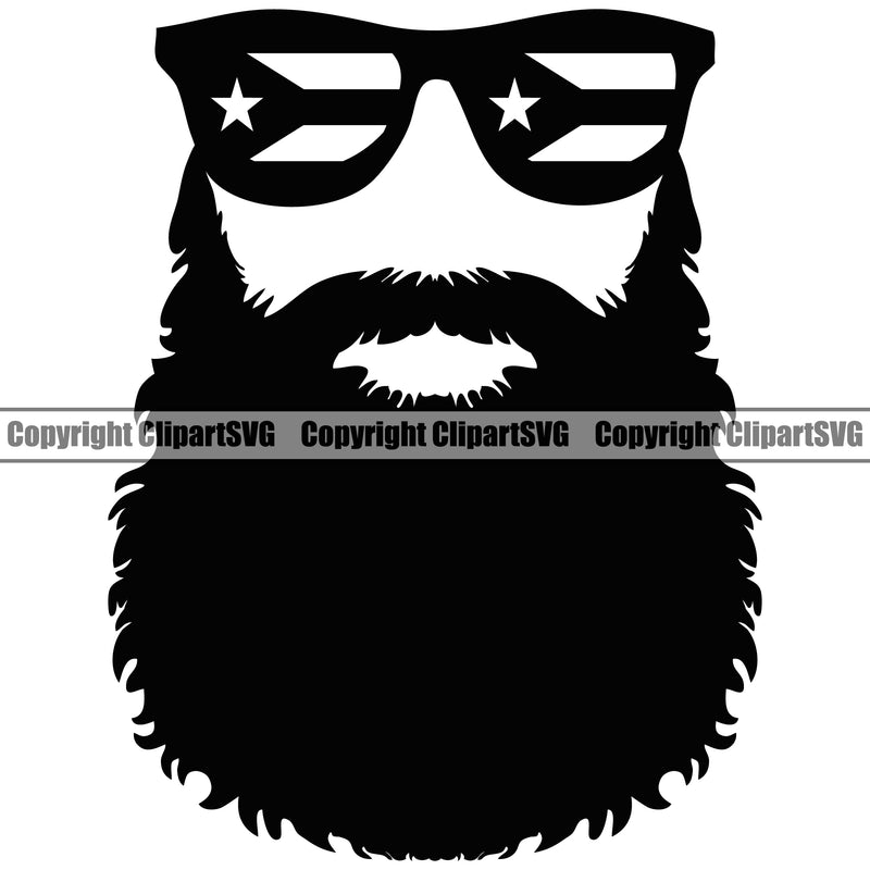Country Map Nation National Puerto Rico Wearing Sunglasses Beard Design Element Flag Emblem Badge Rican Symbol Latin Latino Latina Spanish Caribbean Island Icon Global Official Sign Logo Clipart SVG