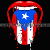 Country Map Nation National Puerto Rico Flag Dripping Tongue Color Design Element Drip Black Background Emblem Badge Rican Symbol Latin Latino Latina Spanish Caribbean Island Icon Global Official Design Sign Logo Clipart SVG