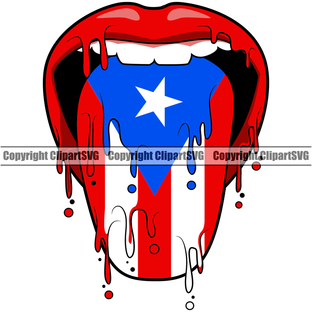 Country Map Nation National Puerto Rico Flag Dripping Tongue White And Colorful Design Element Drip Emblem Badge Rican Symbol Latin Latino Latina Spanish Caribbean Island Icon Global Official Sign Logo Clipart SVG