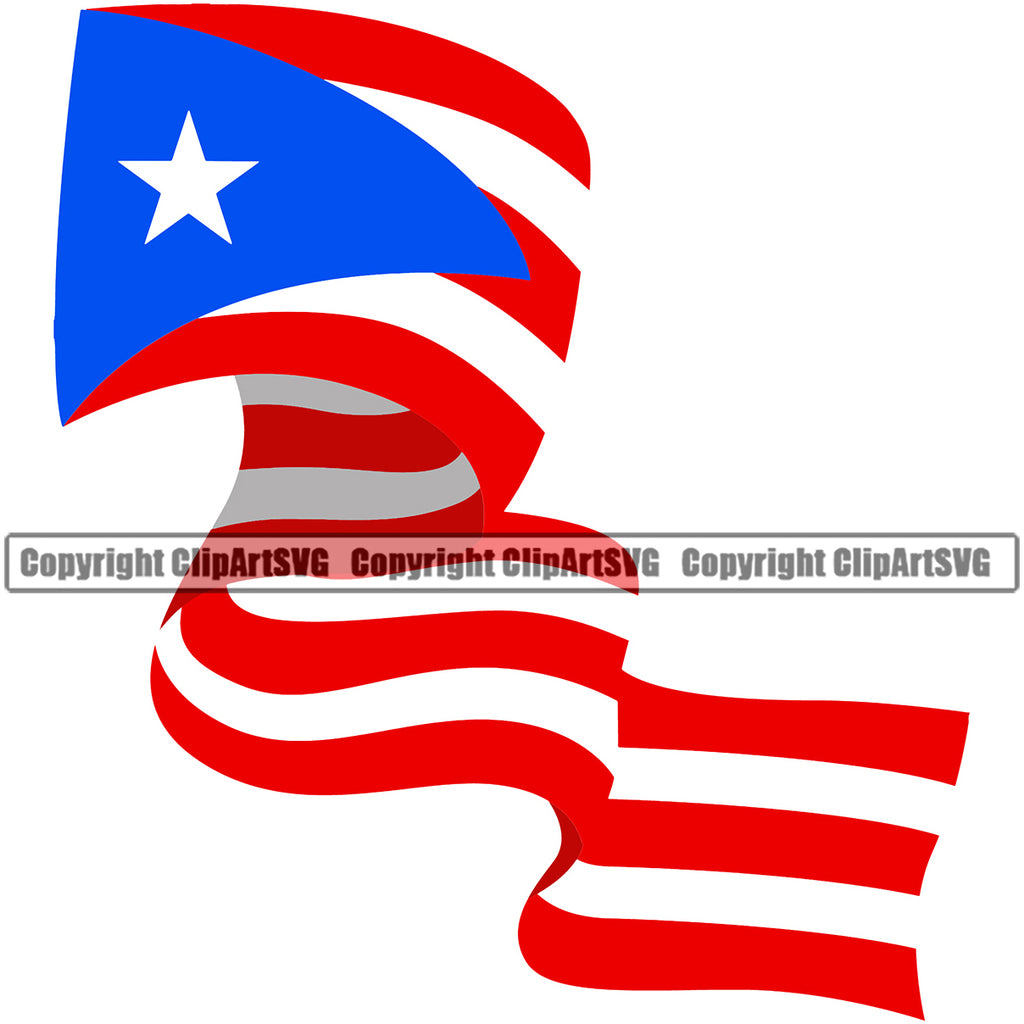 Country Map Nation National Puerto Rico Wavy Flag Long Design Element Color Emblem Badge Rican Symbol Latin Latino Latina Spanish Caribbean Island Icon Global Official Sign Logo Clipart SVG
