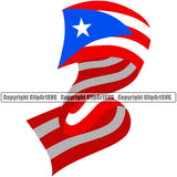 Country Map Nation National Puerto Rico Flag Wavy Red Color Design Element Emblem Badge Rican Symbol Latino Latina Caribbean Island Icon Global Official Sign Logo Clipart SVG