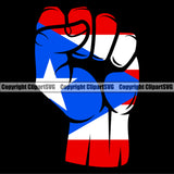 Country Map Nation National Puerto Rico Color Fist Power Design Element Black Background Flag Emblem Badge Rican Symbol Latin Latino Latina Spanish Caribbean Island Global Official Sign Logo Clipart SVG