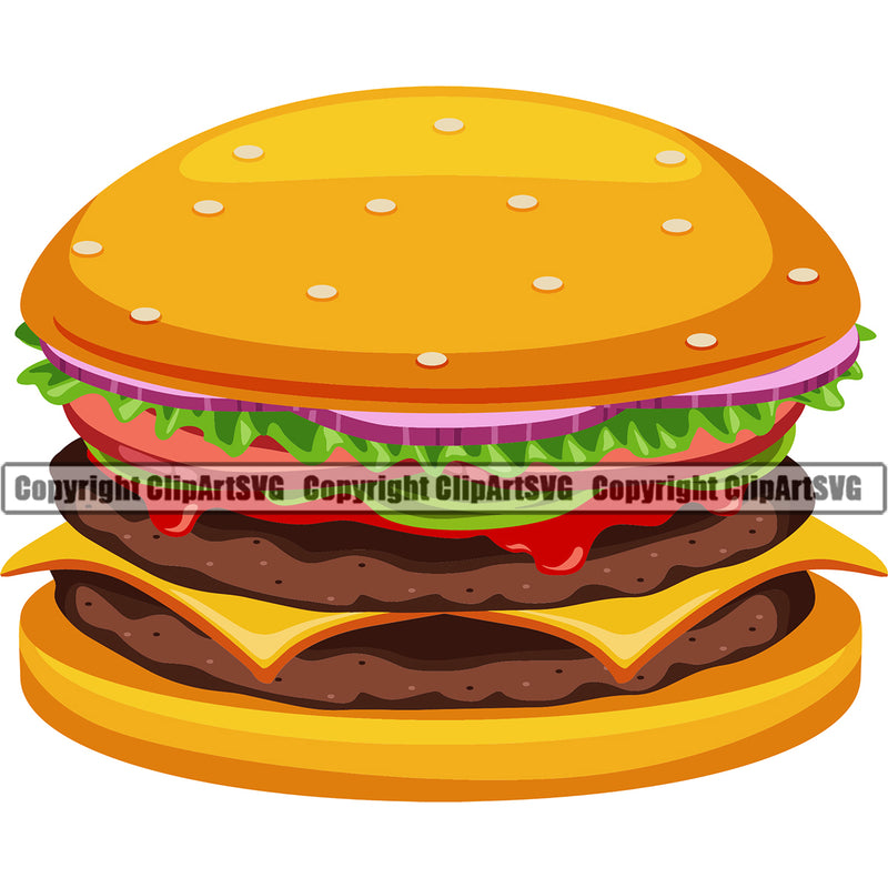 Food Hamburger Double Cheese Color Design Element White Background Lunch Fresh Restaurant Fast Meal Dinner Delicious Cooking Cook Chef Menu Art Logo Clipart SVG
