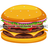 Food Hamburger Double Cheese Color Design Element White Background Lunch Fresh Restaurant Fast Meal Dinner Delicious Cooking Cook Chef Menu Art Logo Clipart SVG