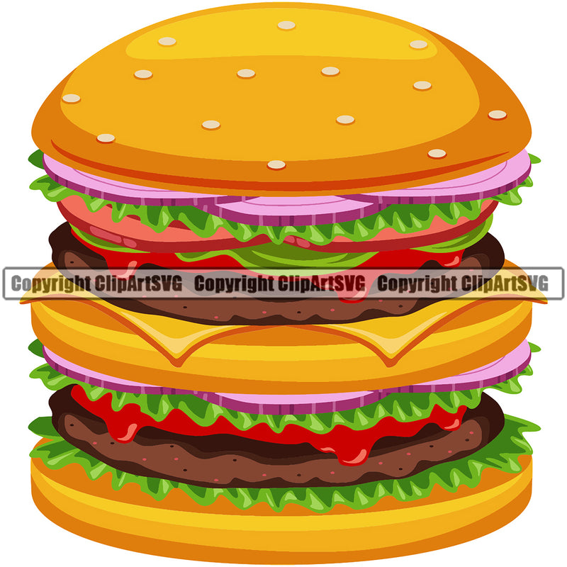 Food Hamburger Double Decker Cheese Design Element Color Lunch Fresh Restaurant Fast Meal Dinner Delicious Cooking Cook Chef Menu Art Logo Clipart SVG