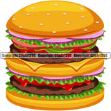 Food Hamburger Double Decker Cheese Design Element Color Lunch Fresh Restaurant Fast Meal Dinner Delicious Cooking Cook Chef Menu Art Logo Clipart SVG
