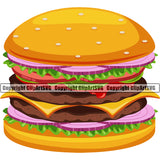 Food Hamburger Double Trooping Cheese Color Design Element White Background Lunch Fresh Restaurant Fast Meal Dinner Delicious Cooking Cook Chef Menu Art Logo Clipart SVG