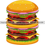 Food Hamburger Quad Cheese Color Design Element White Background Lunch Fresh Restaurant Fast Meal Dinner Delicious Cooking Cook Chef Menu Art Logo Clipart SVG